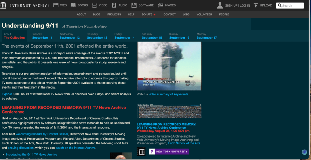 9-11 посебан одељак Интернет архива