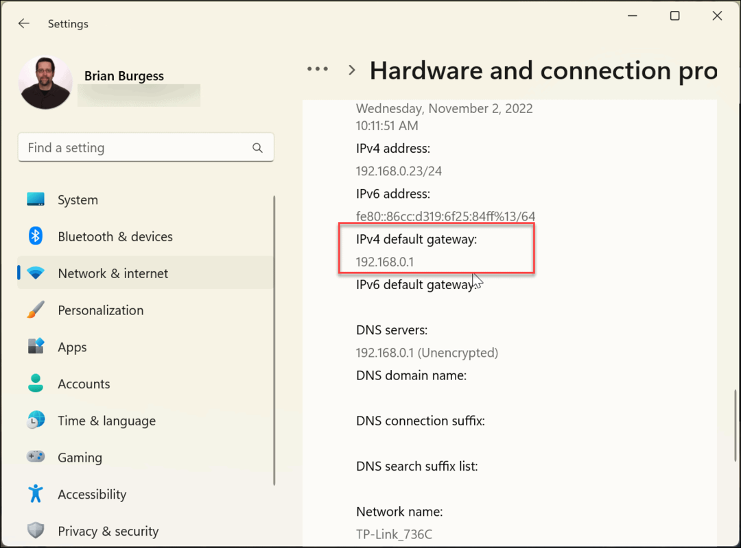Пронађите своју ИП адресу рутера у оперативном систему Виндовс 11