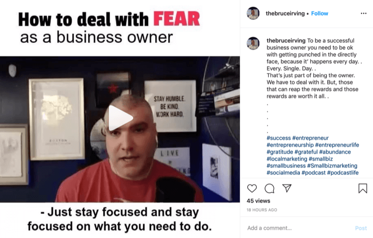 Бруце Ирвинг Инстаграм пост о томе како се носити са страхом као власник предузећа