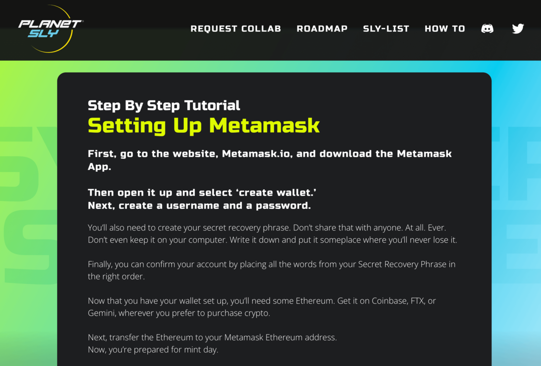 слика Метамаск водича на веб локацији ПланетСЛИ