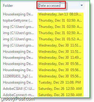 Датум коришћења снимка екрана за Виндовс 7 којим се приступа приликом претраге.