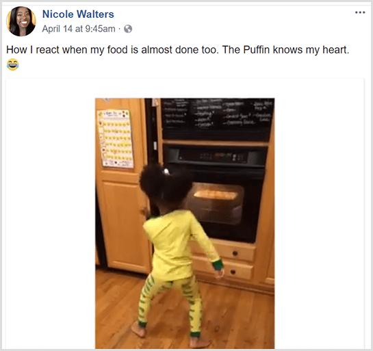 Никол Волтерс објавила је на Фејсбуку видео како њена млада ћерка плеше испред рерне у пиџами док чека да јој храна заврши са кувањем.
