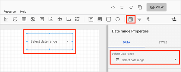 Кликните алатку Распон датума на траци са алаткама и нацртајте оквир у пределу графикона где желите да додате контролу.