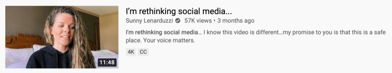 пример ИоуТубе видеа од @сунниленардуззи из „Размишљам о друштвеним мрежама ...“