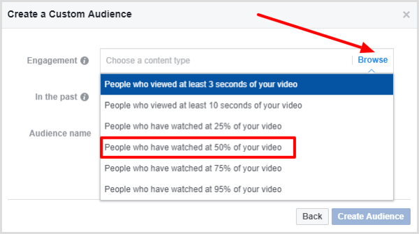Изаберите људе који су гледали најмање 50% вашег видео записа.