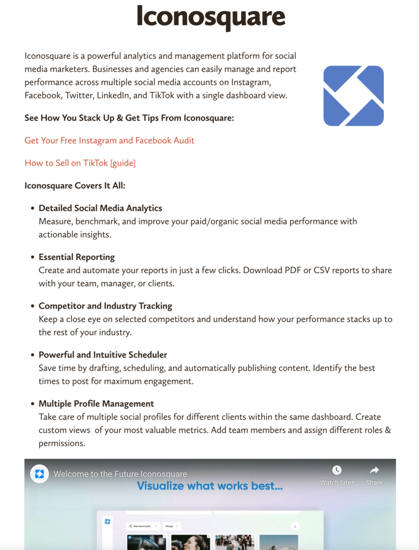 Пример странице ресурса софтверских алата Социал Медиа Екаминер