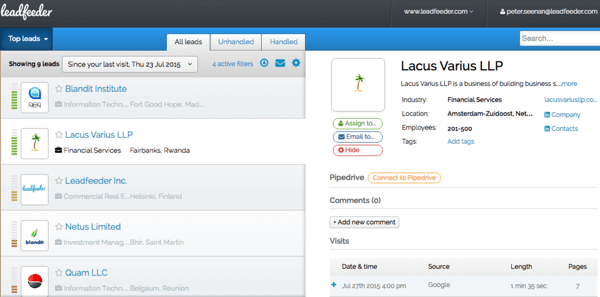 Леадер користи податке Гоогле аналитике да би приказао детаље о посетиоцима ваше веб странице.