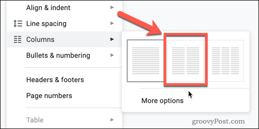 Опција две колоне у Гоогле документима