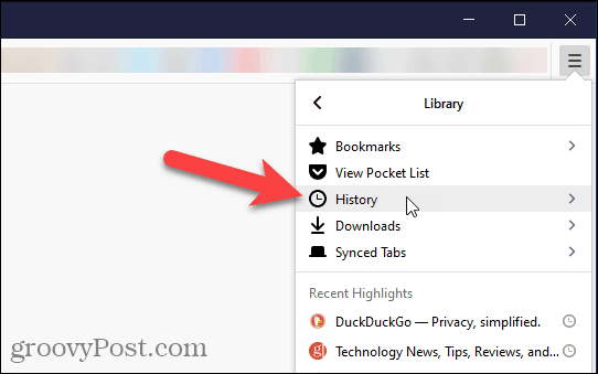 Изаберите Историја у Фирефоку