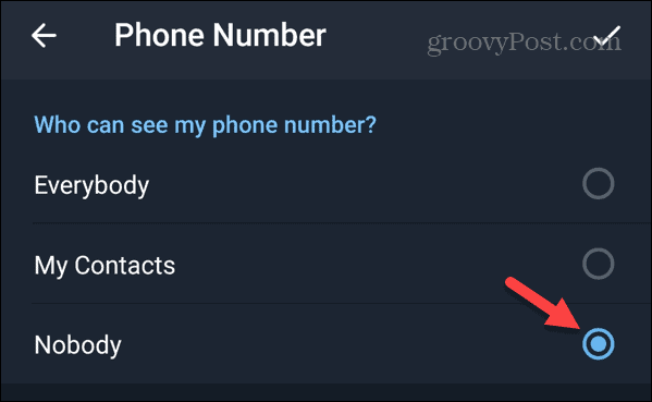 Нико не може да види мој број телефона на Телеграму на Андроиду