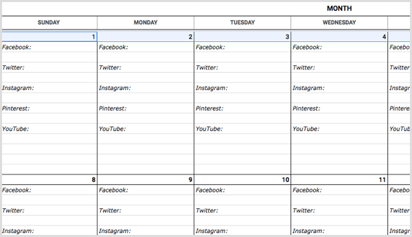 шаблон календара друштвених медија