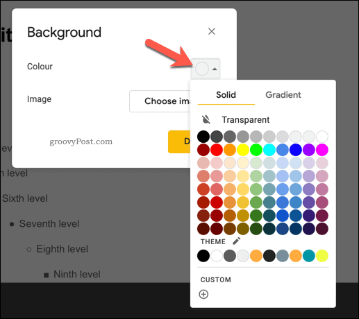 Додавање боје позадине главном слајду у Гоогле презентацијама
