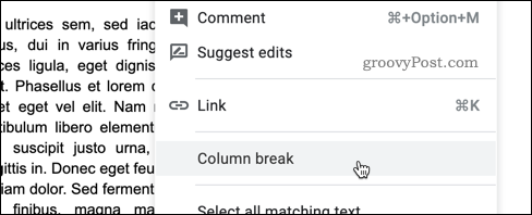 Уметање прекида колоне у Гоогле документе
