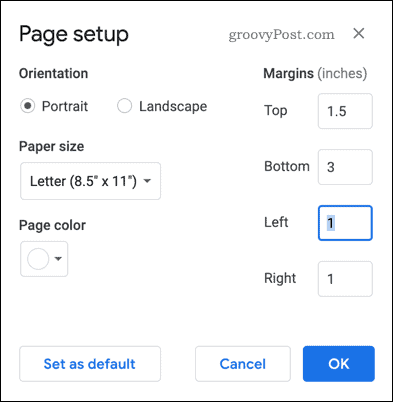 Подешавање странице у Гоогле документима