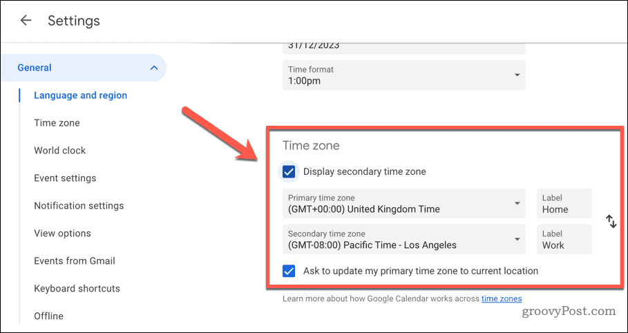 Подесите подешавања временске зоне у Гоогле календару