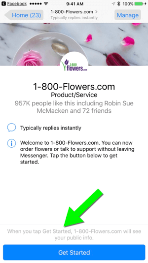 Слање поруке на 1-800-Фловерс.цом путем њихове Фацебоок странице олакшава корисницима да постану купци.