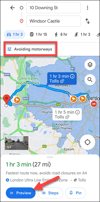 Мобилна рута Гоогле мапа без аутопутева