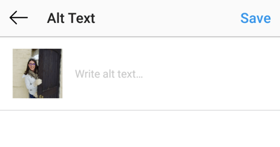 Како додати алт текст у постове на Инстаграму, корак 3, оквир за текст за постављање алт ознаке