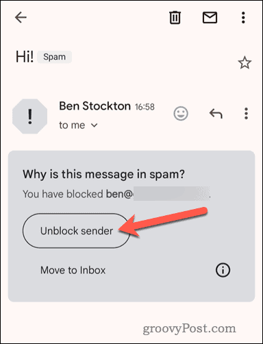 Деблокирајте блокираног пошиљаоца у мобилној апликацији Гмаил