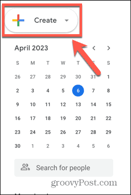 Снимак екрана дугмета за креирање Гоогле календара