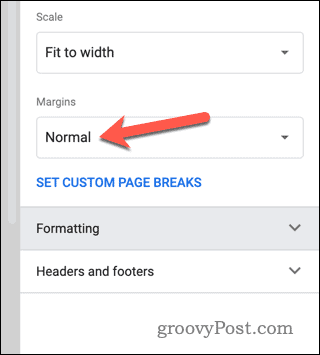 Подесите подешавања маргина у прегледу штампања Гоогле табела