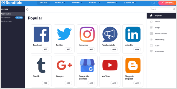 списак мрежа друштвених медија које подржава Сендибле