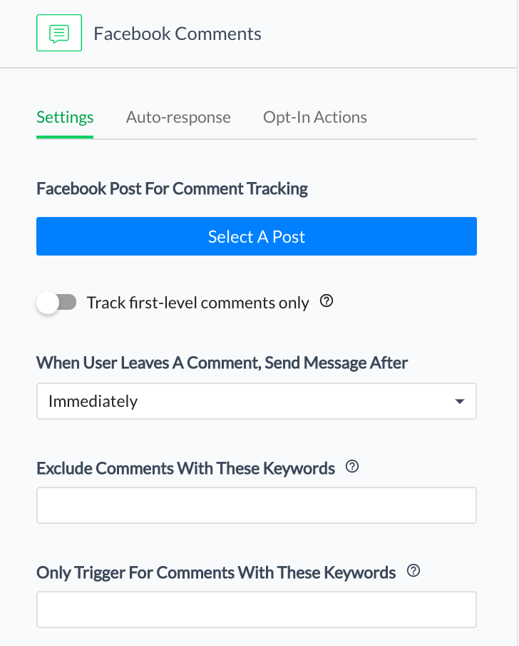 Изаберите своју објаву на Фацебоок-у и унесите кључну реч коју ће корисници откуцати у коментарима да би покренули бота.