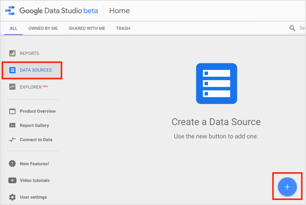 Отворите картицу Извори података и кликните на дугме + с десне стране.
