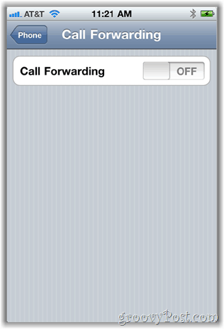 Снимка заслона опције просљеђивања позива ипхоне