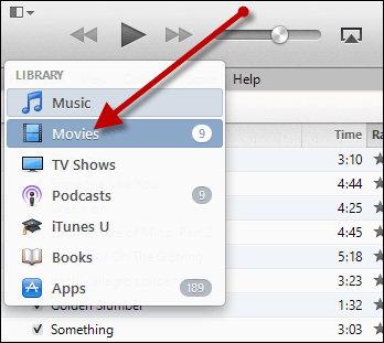 у итунес-у одаберите библиотеку филмова да бисте ажурирали категорију филмова