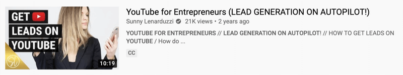 пример ИоуТубе видеа од @сунниленардуззи из „иоутубе фор предузетници (водећа генерација на аутопилоту!)“ који приказује 21 хиљаду прегледа током последње 2 године