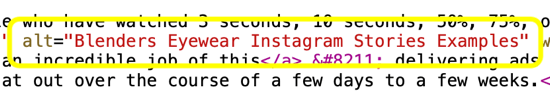Како додати алт текст у постове на Инстаграму, пример алт текста у хтмл коду