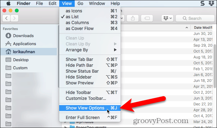 Изаберите Прикажи опције приказа у програму Финдер на Мац-у