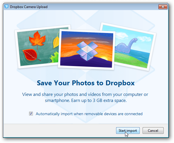 Дропбок нуди 3 слике слободног простора за коришћење нове функције за синхронизацију фотографија