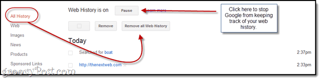 Онемогућите Гоогле веб историју