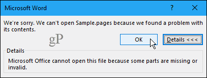 Документ страница не може да се отвори у програму Ворд