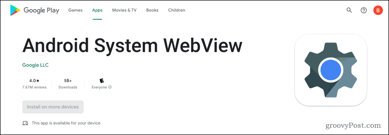Андроид систем ВебВиев у Гоогле Плаи продавници