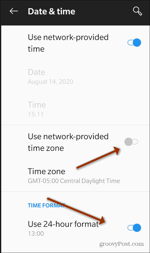 Андроид 24-часовна временска зона