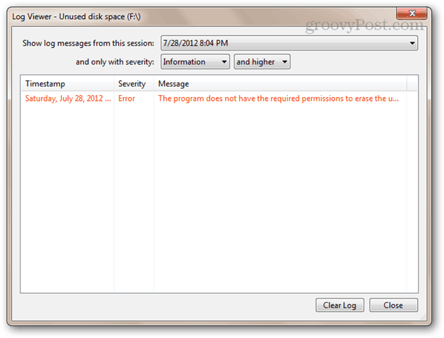 Програм нема потребна дозвола за брисање неискориштеног простора на диску