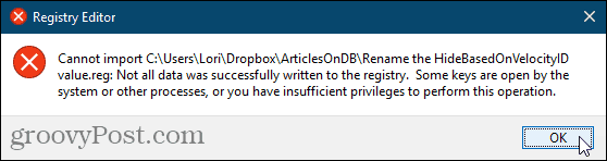 Није могуће увести рег датотеку за Виндовс Регистри