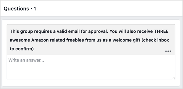 Замолите будуће чланове Фацебоок групе да дају своју адресу е-поште у замену за бесплатну накнаду.