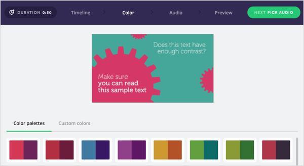Изаберите палету боја за свој Битеабле видео или направите сопствену.