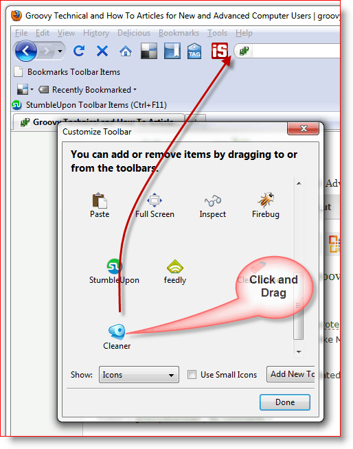 Како да додате икону додатка у Фирефок алатну траку тако што ћете је превући