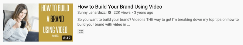 иоутубе видео пример @сунниленардуззи о томе „како изградити свој бренд помоћу видеа“ који приказује 22 хиљаде прегледа током последње 3 године