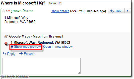 приказивање прегледа мапе у гмаил-у