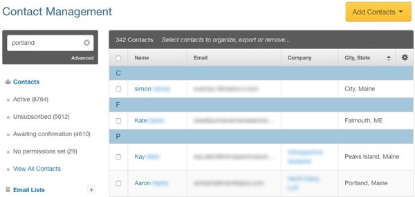 узорак сегментиране листе е-адреса за управљање контактима