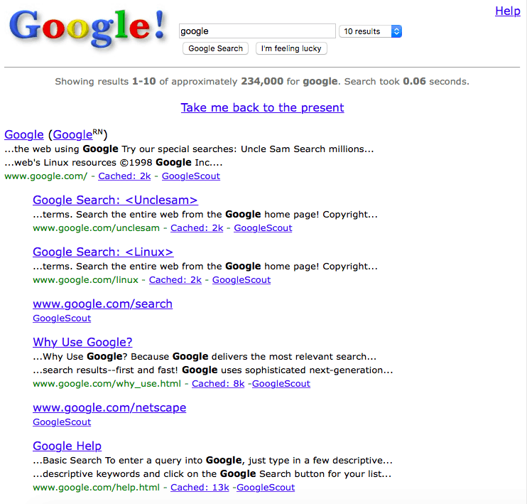Фридаи Фун: Вратите се на Веб 1.0 од стране Гооглеа "Гоогле у 1998. години"