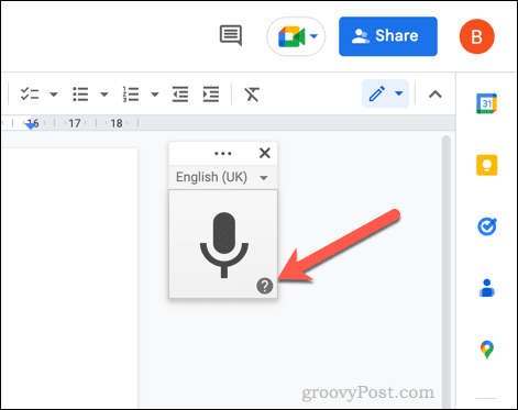 Дугме помоћи за куцање гласом у Гоогле документима