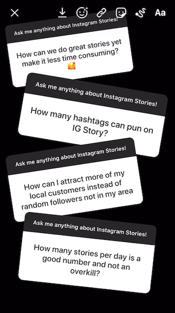 додајте више одговора на налепницу Питања на слику приче о Инстаграму