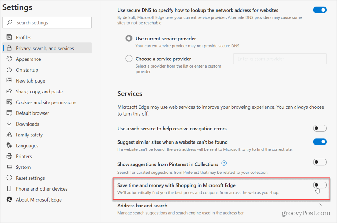 Искључите функције куповине на мрежи у програму Мицрософт Едге у ​​оперативном систему Виндовс 10